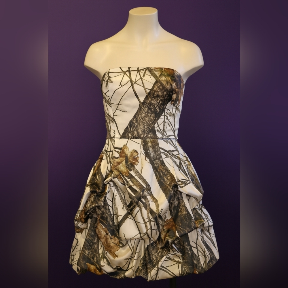 Strapless White Camouflage Print Dress